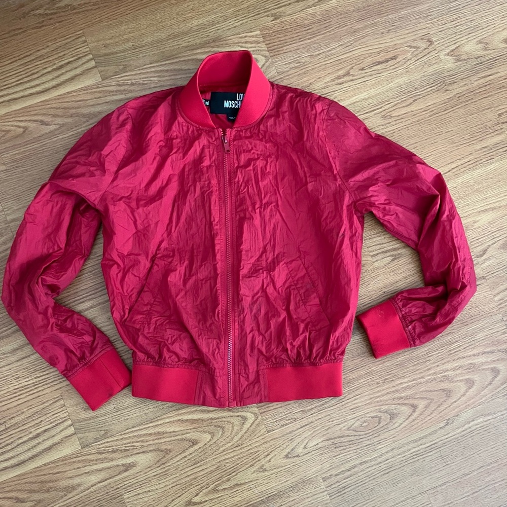 Moschino Red Bomber Jacket with Ribbed Details